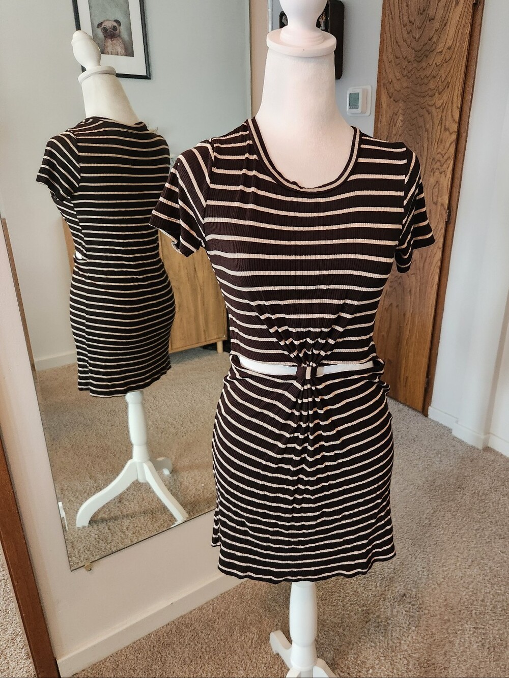 (2 For $25) Forever 21 Brown and Cream Striped Cut Out Dress